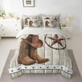 thumbnail image 2 of Homewish Boho Texas Stars 7pcs Bedding Comforter Set,Rustic Cowboy Boots Queen Bedding Sets,Gray Brown Queen Sheet Sets For Girls Boys,Ultra Soft Home Decor Reversible, 2 of 8