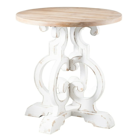 36 Inch Round Table, Classic, Sculptural Base, Wood, Modern, White, Brown, Saltoro Sherpi