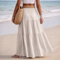 thumbnail image 4 of Linen Skirts for Women Casual Flowy Tiered Maxi Skirt Comfy Vintage Beach Travel High Waisted Boho Skirt with Belt M, 4 of 8