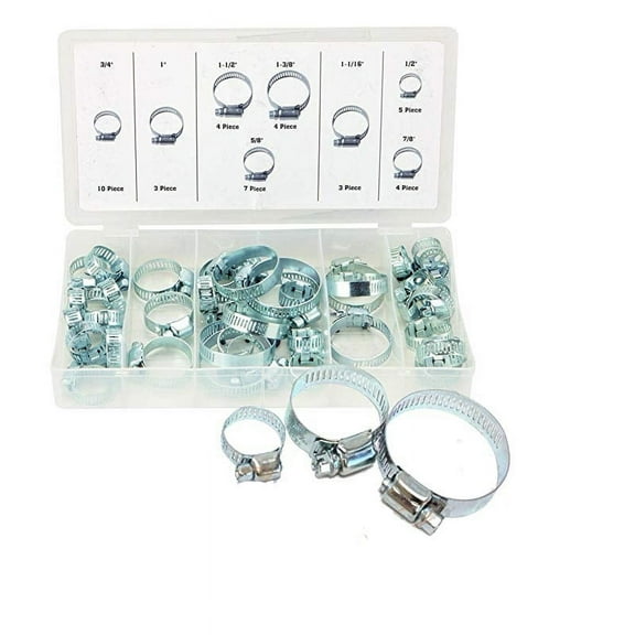 40Pc Hose Clamp Assortment Set Sizes 1/2" to 1-1/2"Gear Type Assorted Clamps