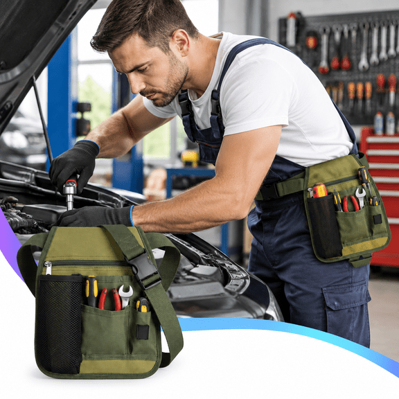 DAMKOGIC Heavy Duty Multi Pocket Tool Belt, Industrial Waist pack Utility Pouch with Buckle Zipper