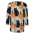 thumbnail image 5 of LYEAA Halloween 3/4 Sleeve T Shirts for Women Crew Neck Regular Straight Cuff Casual Wear Cat Holiday Clothes Orange 2XL, 5 of 5