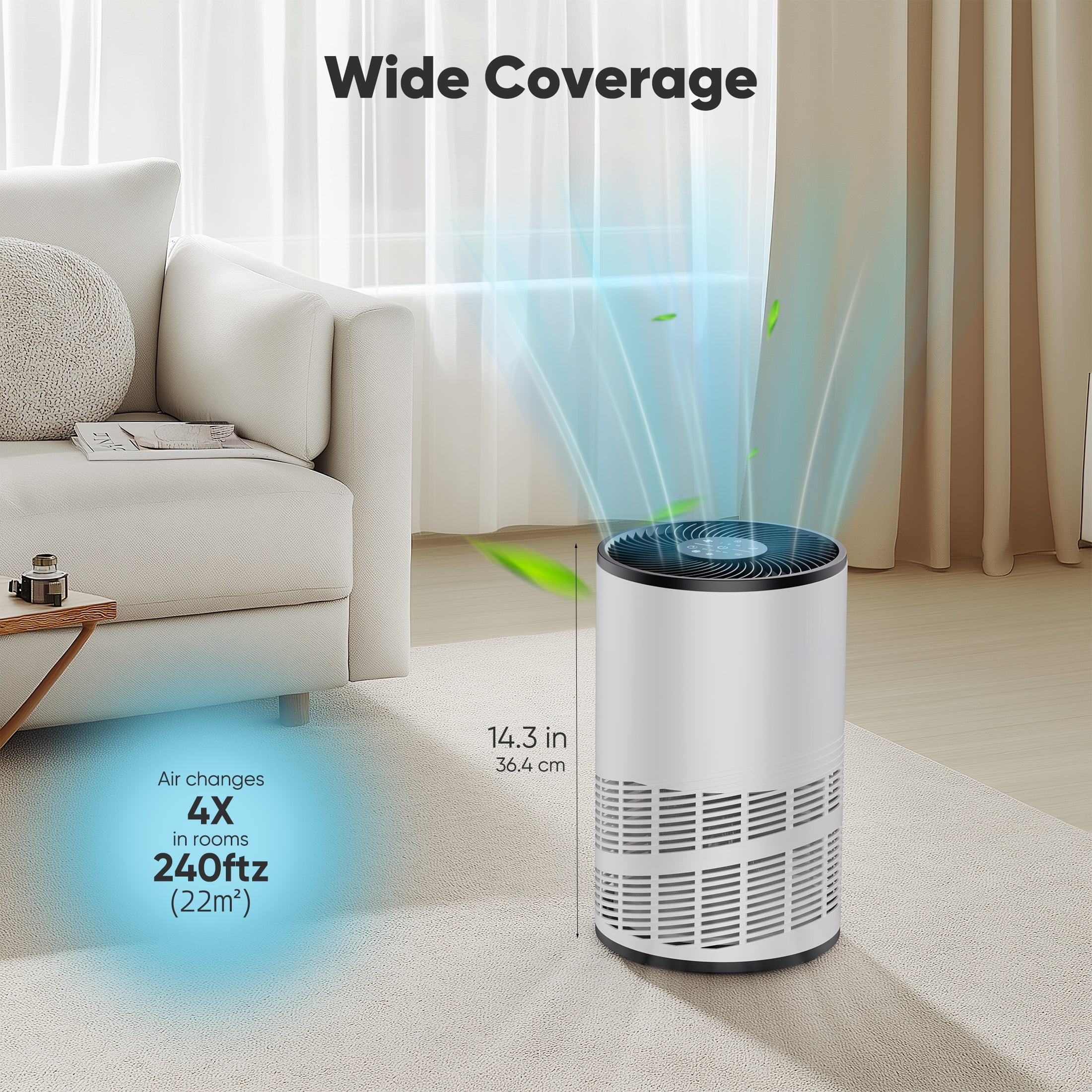 MCQ Air Purifier Replacement Filter for Bedroom, H13 True HEPA 3-in-1 Filter, White, Single Pack