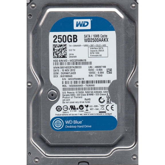 WD2500AAKX-75U6AA0, DCM DGRNKTJAEB, Western Digital 250GB SATA 3.5 Hard Drive