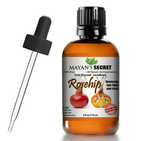 Rosehip Seed Oil by Mayan's Secret, 100% Pure, Cold Pressed, Unrefined. Reduce Acne Scars. Essential Oil for Face, Nails, Hair, Skin. Therapeutic AAA+