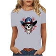 thumbnail image 2 of Shirts for Women Plus Size Short Sleeve Round Neck Independence Day Casual Printed T-Shirt Gray L, 2 of 6