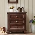 thumbnail image 6 of Buildhom Farmhouse 3-Drawer Nightstand with Solid Wood Legs, Rustic End Table for Bedroom & Living Room, Walnut, 6 of 8