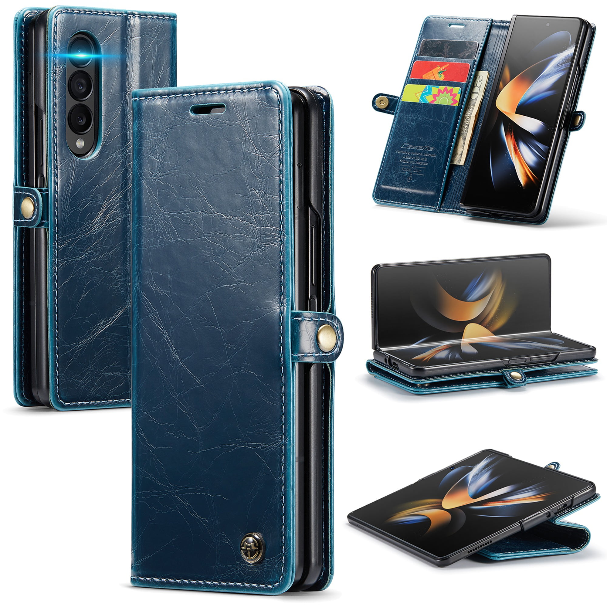 Dteck Samsung Galaxy Z Fold 4 Wallet Case, Glossy PU Leather Folio Flip