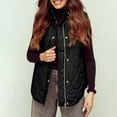 thumbnail image 4 of VISALY Women's Button Down Zip Up Jacket Vest Cropped Puffer Vest Women Lightweight Quilted Stand Collar Sleeveless Jackets Fall Winter Coat Black L, 4 of 5