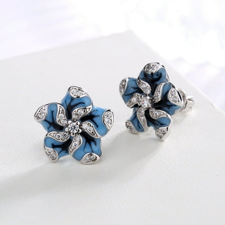 Sterling Silver Flower Earrings with Swarovski Crystal