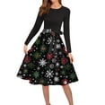 thumbnail image 4 of Lorytime 50s Dresses for Women Vintage Christmas Tree Crew Neck A Line Dress Long Sleeve Party Dresses with Belt, 4 of 6