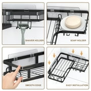 PHANCIR 5 PCS Corner Shower Caddy, No Drilling Stainless Steel Shower Storage Rack with Hooks & Toothpaste Holder for Bathroom, Black