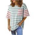 thumbnail image 2 of LADIGASU T Shirts For Women Striped Color Block Loose Round Neck Womens Tshirts Shirts, 2 of 8