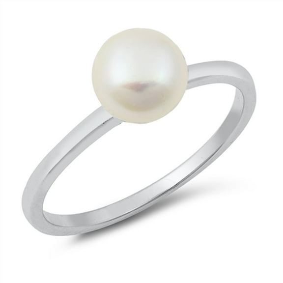 Synthetic Pearl Bead Solitaire Ring Sterling Silver Size 5