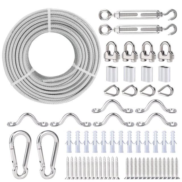 hannger 3/16" Wire Rope Kit, 100 Ft PVC Coated Steel Cable w/ 7×7 Strand Core, Stainless Steel Turnbuckle Wire Tensioner Kit for Decking Stair Railing, Shade Sail