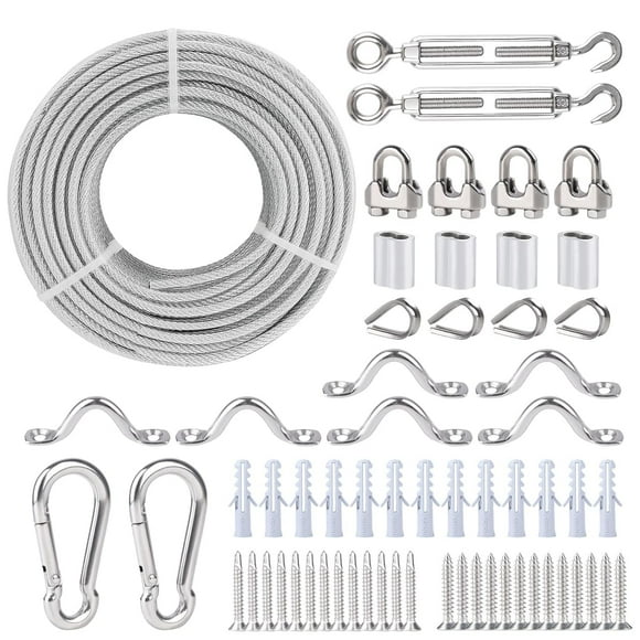 hannger 3/16" Wire Rope Kit, 100 Ft PVC Coated Steel Cable w/ 7×7 Strand Core, Stainless Steel Turnbuckle Wire Tensioner Kit for Decking Stair Railing, Shade Sail