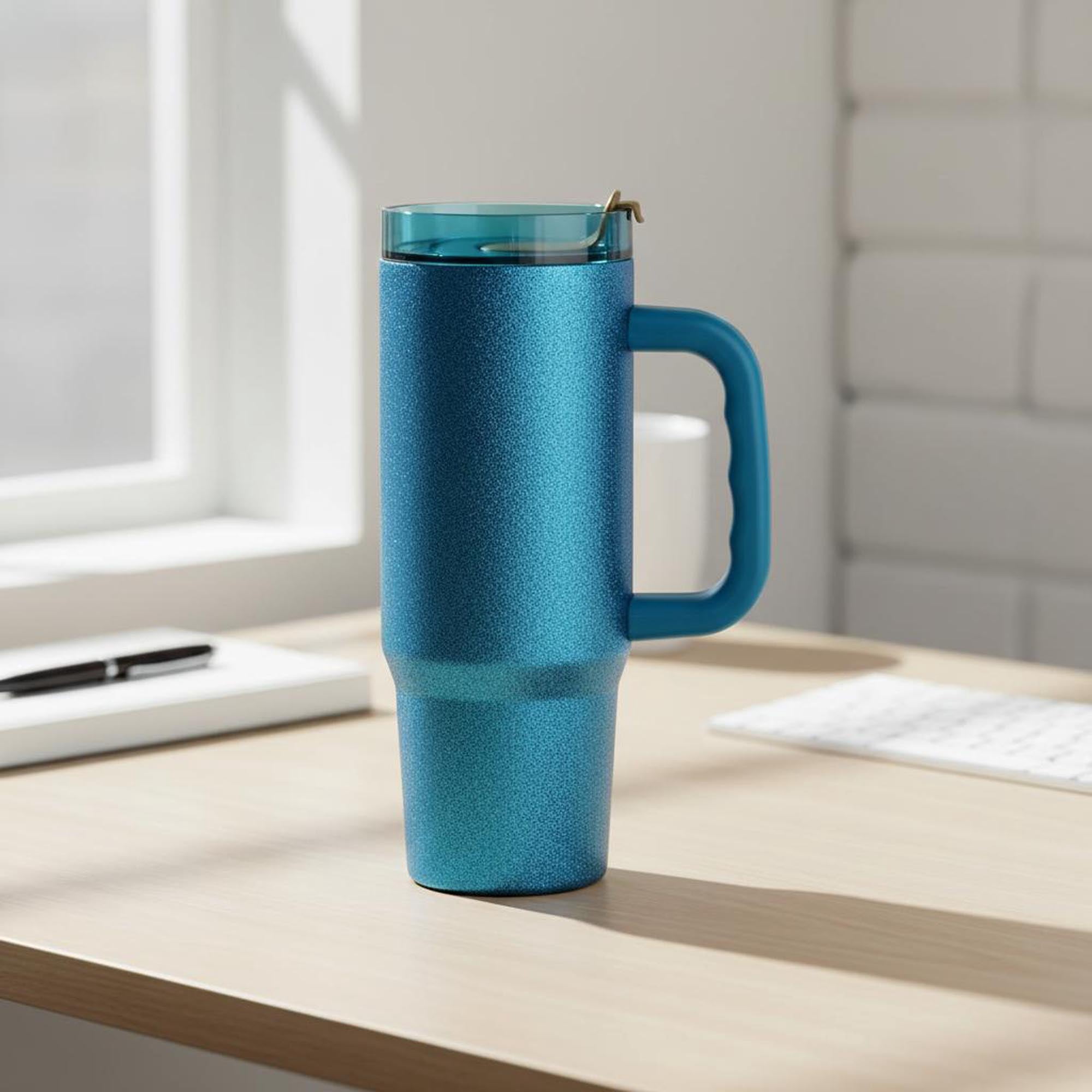 Ozark Trail 30 oz Limited Edition Stainless Steel Insulated Tumbler with Handle, Blue Glitter