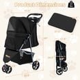 thumbnail image 3 of Gymax Poussette pour Animaux Pliable, Chariot pour Chat Réglable avec Auvent Ajustable, 3 Roues Amortissantes, Noir, 3 of 10