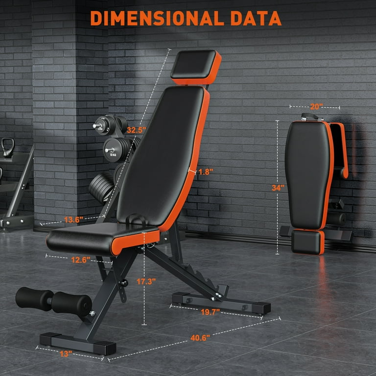 GIKPAL Adjustable Foldable Weight Bench, 8 Positions Headrest