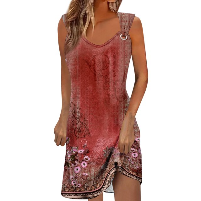 vestido de verano casual sin mangas para mujer cubre swing casual vestido de camiseta sin mangas suelto rojo / m