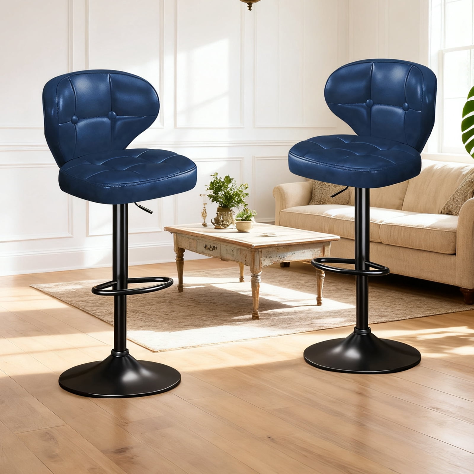 Bar Stools Set of 4, Adjustable Swivel Bar Chairs with 360° Rotation, Padded Counter Stools with Back and Footrest for Kitchen Island, Bistro, Cafe, and Home Use