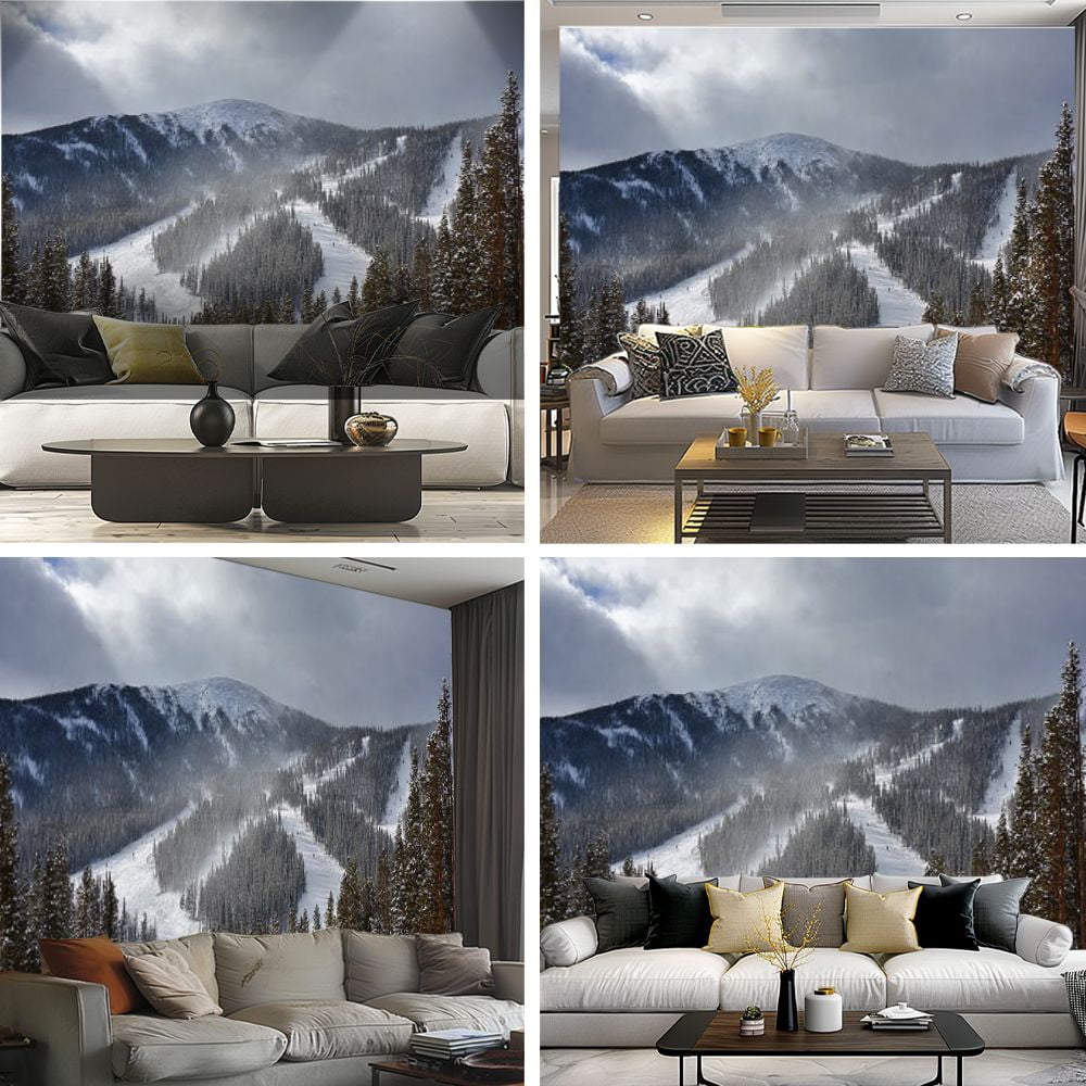 Peel and Stick Wallpaper winter park ski area skiings Modern Art Wall Mural Decor Self Adhesive and Removable 69in x 98in