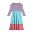 thumbnail image 4 of Abcomgle Girls Dresses Size 10-12 Casual A-Line Ruffle Long Sleeve Maxi Dress Colorblock Crew Neck Sundresses Flowy Tiered Dresses with Pockets,Light Purple, 4 of 5