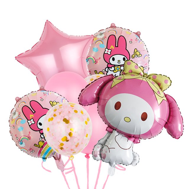 Lindo juego de vajilla para fiesta de cumpleaños de Sanrio, pancarta, adorno desechable para pastel, bandera colgante, globos de Hello Kitty, decoración de cumpleaños