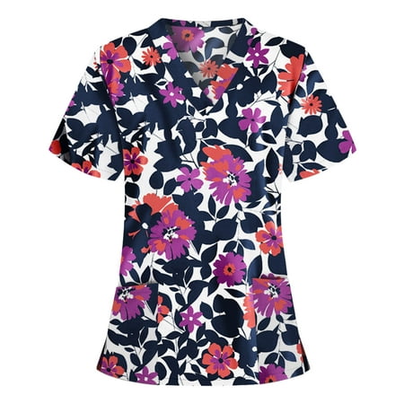 

yoeyez Scrubs for Women Tops Clearance Women s Short Sleeve V-Neck Pocket Care Workers T-Shirt Tops Blusas MéDicas Para Damas