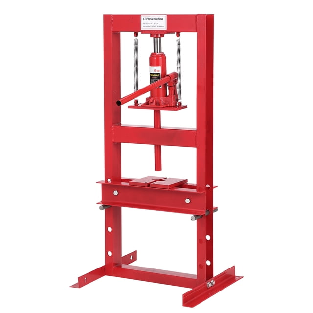 Presse Hydraulique Rouge, Presse de Banc Hydraulique Robuste avec 2 Plaques de Presse, Presse de Garage Réglable en H