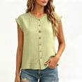 thumbnail image 4 of ClodeEU Women's V Neck Sleeveless Button Ruffle Trim Blouse,Casual Tank Top for Summer Green,Women's Plus XL, 4 of 5
