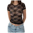 thumbnail image 2 of Xmyrz Casual Tops For Women Backless Crop Lace Transparent Short Sleeve Lightweight Breathable Outdoor Blouses Casual Blouse, 2 of 6