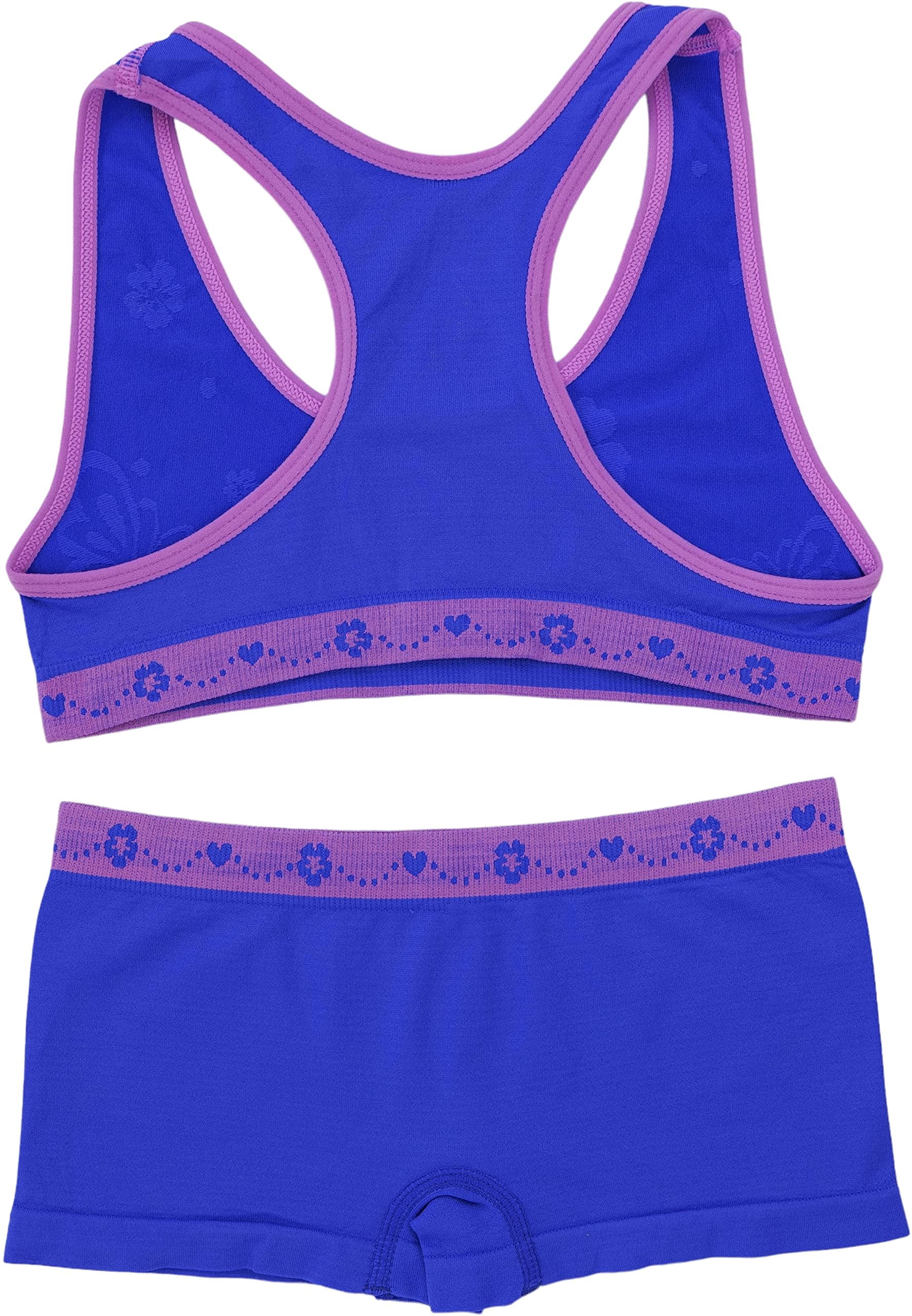 ToBeInStyle Girl's Pack of 6 Racerback Training Bra Tops & Matching Boyshort Bottoms - Anemone Princess - Large