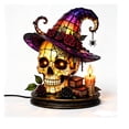 thumbnail image 2 of sruoe Halloween Stained Glass Skull Table Lamp, Witch Hat LED Light Prop, Halloween Seasonal Desktop Ornament, Halloween Holiday Decor for Tabletop Mantel Shelf, 2 of 6