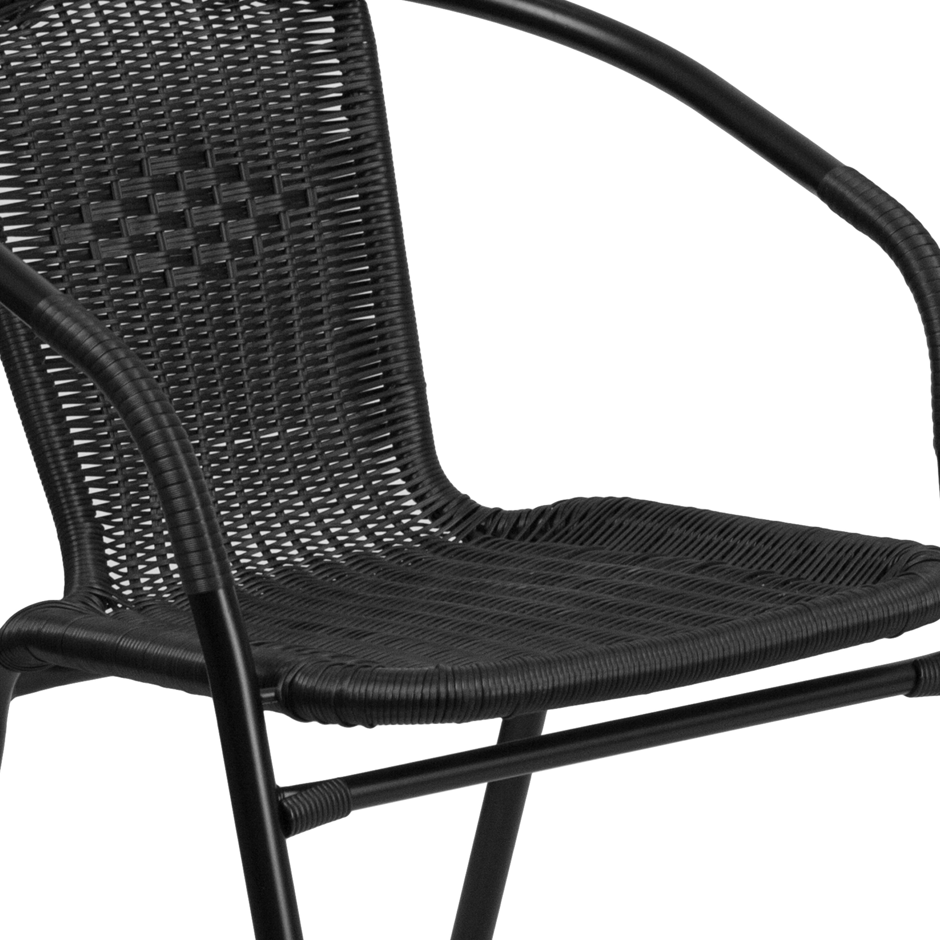 Flash Furniture 28'' Square Glass Metal Table with Black Rattan Edging and 4 Black Rattan Stack Chairs - image 5 of 10