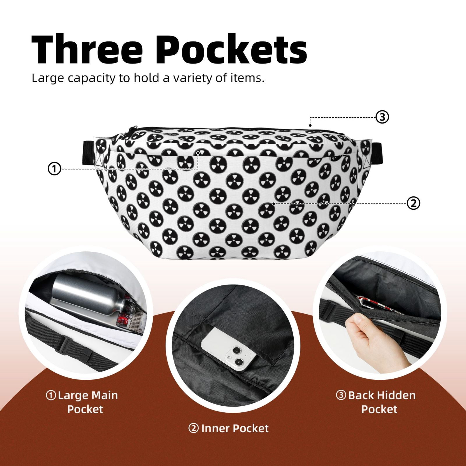Naloa Gear Tools Print Running Belts for Men Women,Running Fanny Pack with 2-Zipper Pockets,Waterproof Waist Pack for Travel Hiking Running Outdoor Sports
