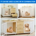 thumbnail image 3 of Dextrus Large Dog Crate Furniture 74" inch, Indoor Wooden Dog Kennel with Dog Feeders Bowls, 2-in-1 TV Stand, Endtable for 2 Large Medium Dogs, Walnut White, 3 of 6
