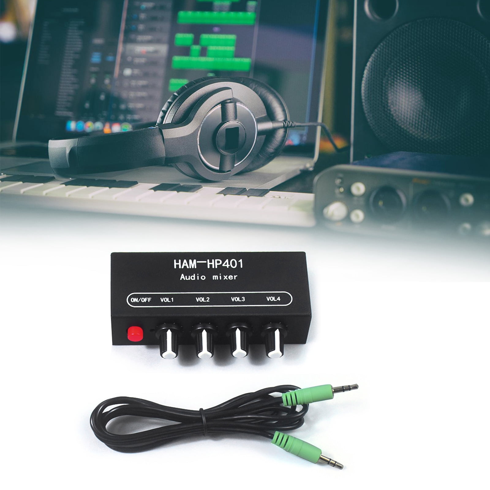 HEMLBOYW HP401 Stereo Auditory Mixer 4 Input 1 Output Individually Controls Board Sound Mixing Device Headphones Amplifier DC12V