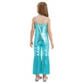 thumbnail image 2 of iiniim Kids Girls Disco Outfit 70s 80s Prom Sparkle Flare Jumpsuit Rave Party Full Bodysuit Sky Blue 6, 2 of 7