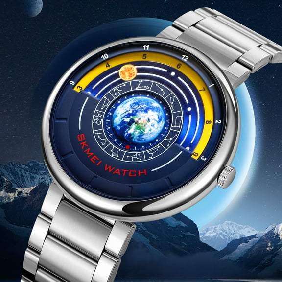 Blue Starry Sky Dial Watch for Men - Creative Digital World Time Piece, Water Resistant Quartz Fashion Statement Watch