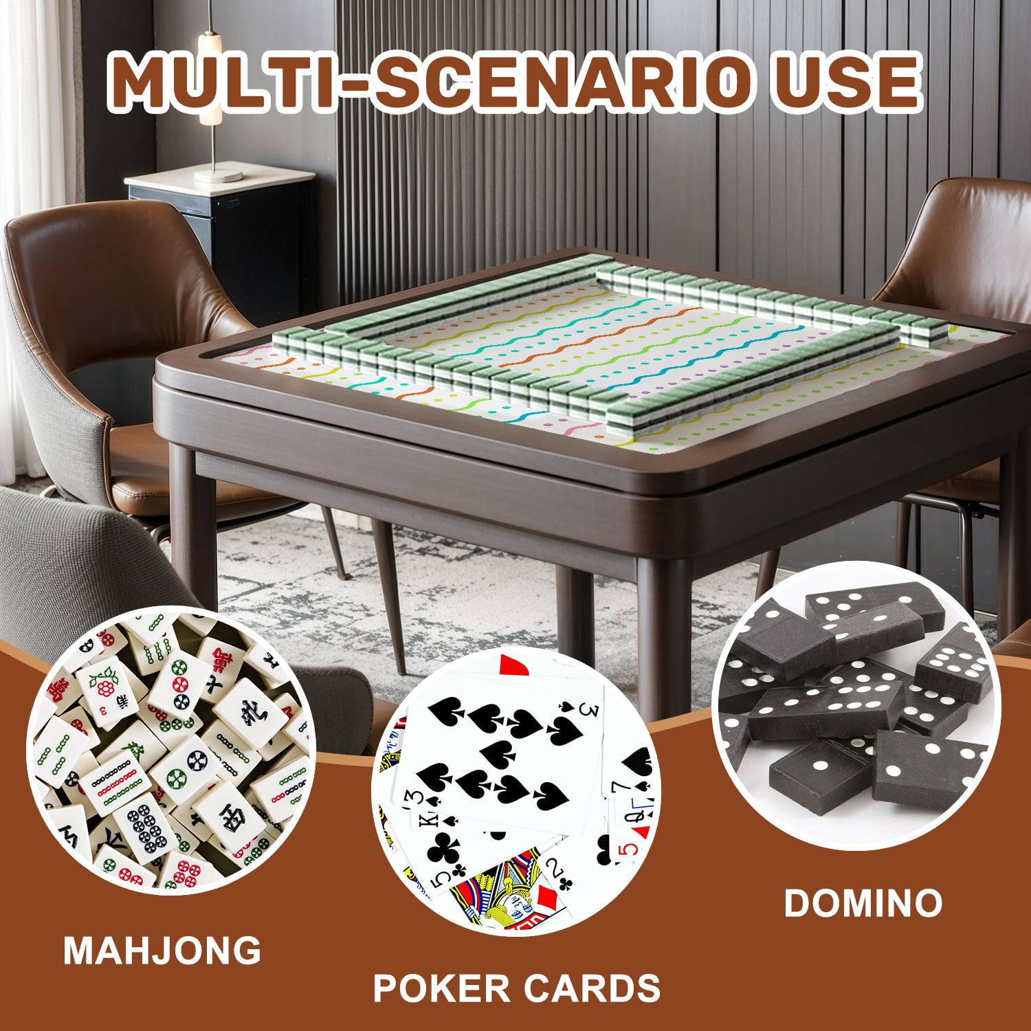 Mahjong Mat 31.5" x 31.5" Abstract Geometric Bold Shapes Vibrant Colors Non-Slip Noise Reduction American Mahjong Tiles Table Cover for Dominoes Poker Card Board Games Gift