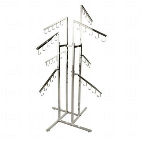 Handbag Rack Heavy Duty Chrome 4 Way Rack, 8 Adjustable Height Slant Arms, Square Tubing, Perfect for Handbags or Small Garments Store Display