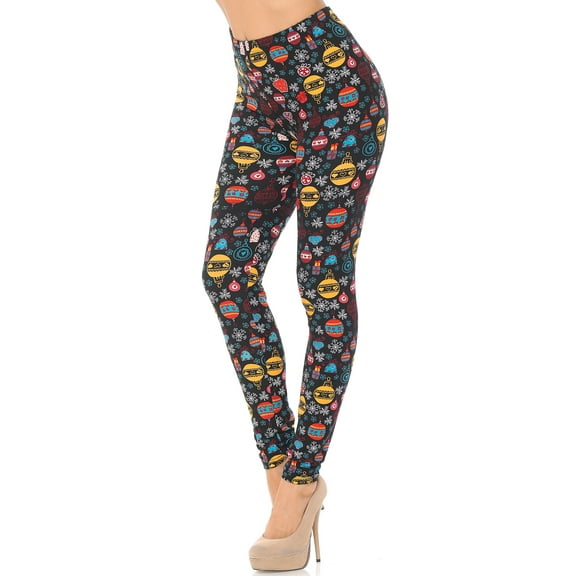 Buttery Soft Colorful Hanging Christmas Ornaments Extra Plus Size Leggings - 3X-5X (XPlus One Size,Multi Color Bold)