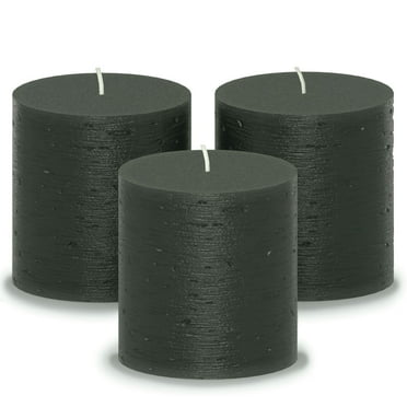 CANDWAX 3x3 Pillar Candle Set of 3 - Decorative Rustic Candles Unscented and No Drip Candles - Ideal as Wedding Candles or Large Candles for Home Interior - Black Green Candles