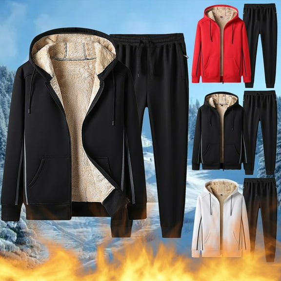 Sriper Womens Fleece Lined Thermal Sets Winter 2 Piece Outfits Lounge Tracksuit Zip Up Long Sleeve Hooded Sweatshirt Soild Warm Jacket Coat Hoodie Elastic Waist Joggers Sweatpants Fall Activewear