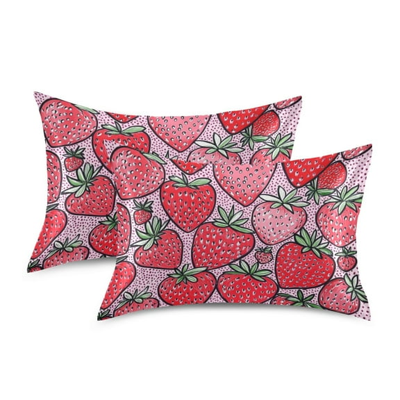 Yayeee Pillowcase Standard Size Set of 2 Satin Wrinkle Resistant Pillow Case, Sweet Strawberry