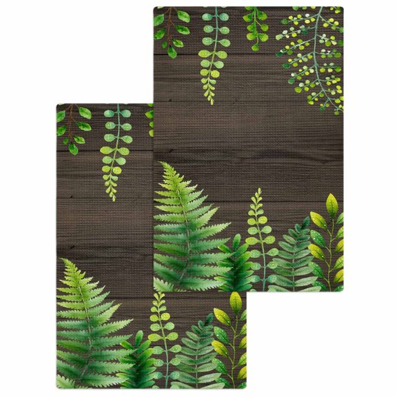 Spring Leaves Kitchen Dish Towels for Drying Dishes Set of 2, Pastoral Garden Botanical Brown Wooden Waffle Weave Microfiber Hand Tea Bathroom Towels Quick Dry & Absorbent Towel 15.7x23.6