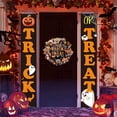 thumbnail image 1 of Decoraciones de Halloween para exteriores de Luxtrada, letreros de bienvenida para puerta de entrada de Halloween, pancarta de truco o trato de Halloween, letrero colgante para porche de Halloween,, 1 of 5