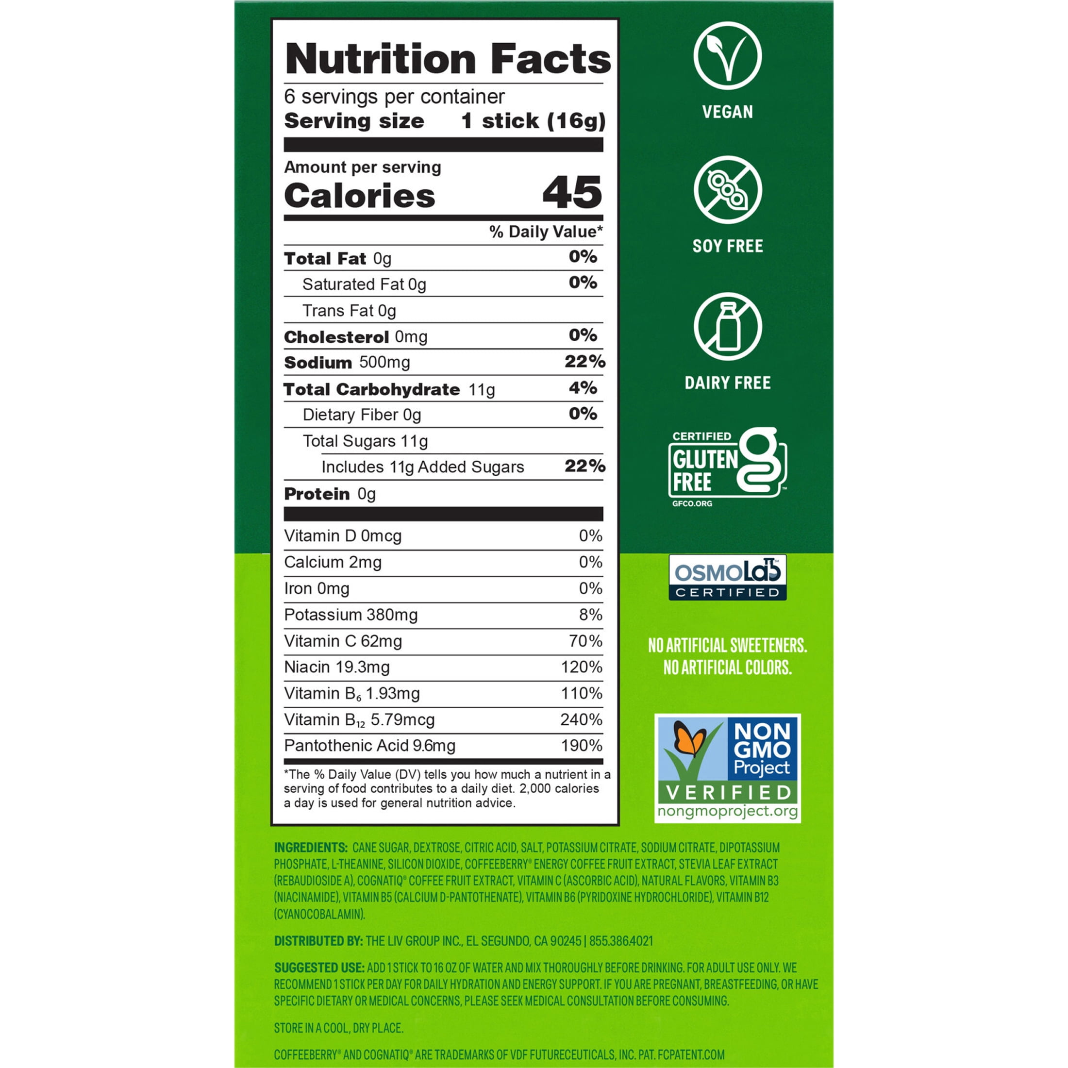 (8 pack) Liquid I.V.® Hydration Multiplier® Electrolyte Blackberry Peach +Energy Powder Drink Mix, 6 Count Packets