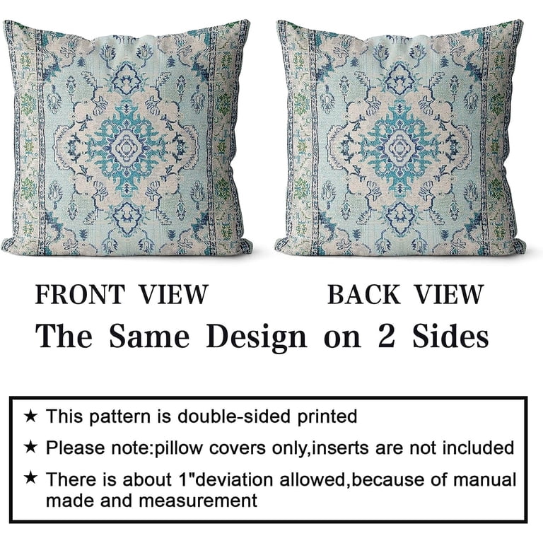 Boho Throw Pillow Cover – Antique Hereke Rug Print, Linen Cotton Blend, 18x18 Inch Decorative Pillow Case